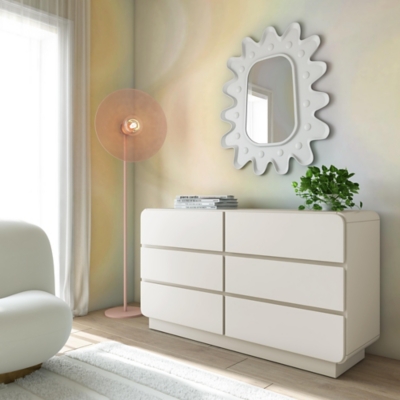 TOV Funriture Sagura 56" 6 Drawer Dresser, Cream, rollover