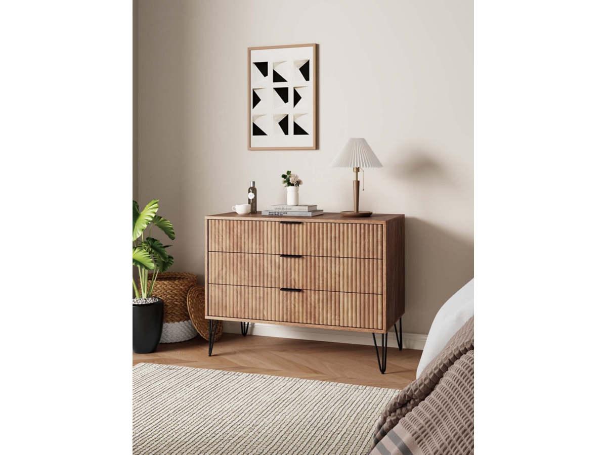 Manhattan Comfort Dumbo Modern Nightstand 2.0 With 2 Metal Feet | Splayed Gold Legs | Vertical Ribbed Design | No Tool Assembly Storage For Bedroom, Set Of 2, Midnight Blue