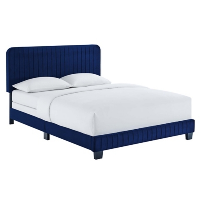 Modway Celine Full Channel Tufted Bed, Navy, grid