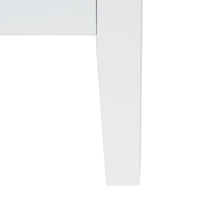 White two-drawer nightstand with dimensions 24 inches tall, 15.8 inches deep, and 18 inches wide.