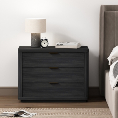Manhattan Comfort Evelyn 32" 3 Drawers Nightstand, Charcoal Gray, rollover