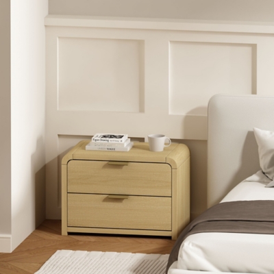 Manhattan Comfort Grace 28" 2 Drawers Nightstand, Natural/Gold, rollover