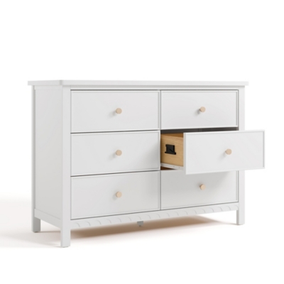 Open one drawer showing interior wood and full front of dresser