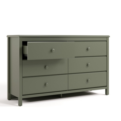 Olive green 6-drawer dresser corner view