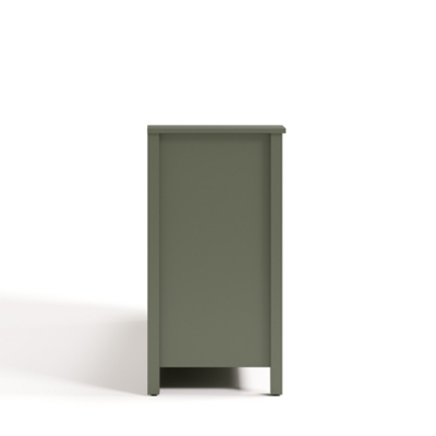 Rear/side view of olive green dresser