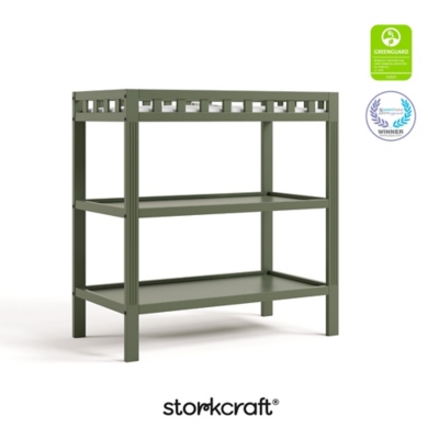Changing table with two storage shelves and green finish