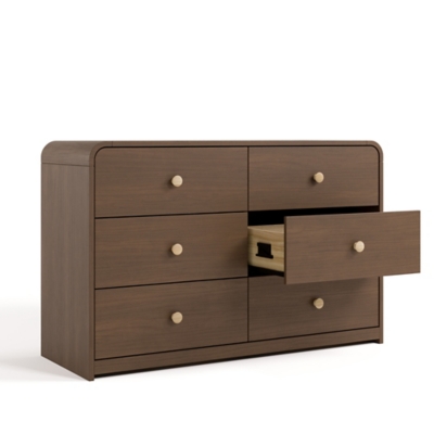 Storkcraft Santos 6-drawer dresser with one drawer pulled open