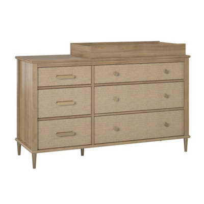 Little Seeds Shiloh Wide 6 Drawer Convertible Dresser and Changing Table, Natural and Faux Rattan, , large