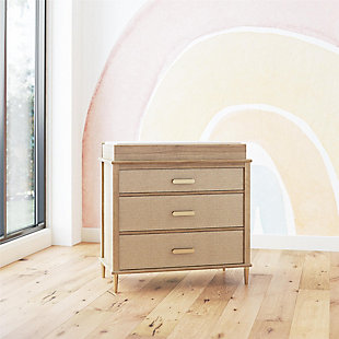Little Seeds Shiloh 3 Drawer Convertible Dresser & Changing Table, Natural and Faux Rattan, , rollover