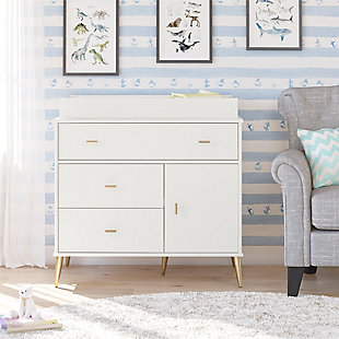 Little Seeds Valentina 3 Drawer And 1 Door Convertible Dresser and Changing Table, White, rollover