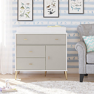 Little Seeds Valentina 3 Drawer And 1 Door Convertible Dresser and Changing Table, White/Gray, rollover