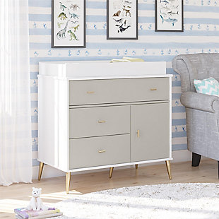 Little Seeds Valentina 3 Drawer And 1 Door Convertible Dresser and Changing Table, White/Gray, large