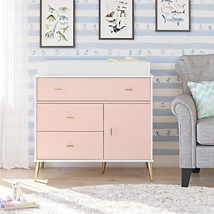Little Seeds Valentina 3 Drawer And 1 Door Convertible Dresser and Changing Table, Pale Pink, rollover
