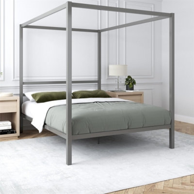 Modern Metal Canopy Bed, Gray