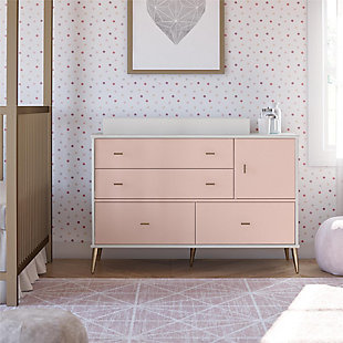 Little Seeds Valentina 4 Drawer And 1 Door Convertible Dresser and Changing Table, Pale Pink, rollover