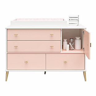 Little Seeds Valentina 4 Drawer And 1 Door Convertible Dresser and Changing Table, Pale Pink, large