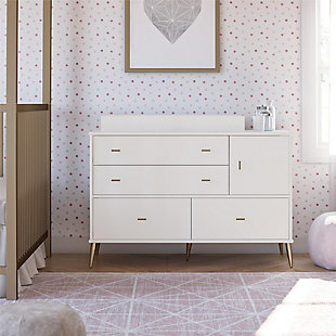Little Seeds Valentina 4 Drawer And 1 Door Convertible Dresser and Changing Table, White, rollover