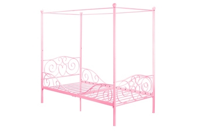 Canopy Twin Bed, Pink, large