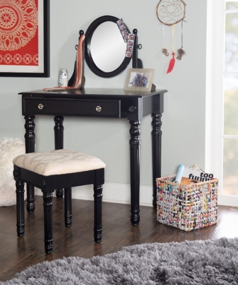 Contemporary bedroom set, white bedroom desks, white desk for bedroom, round stool, ashley's furniture, contemporary wood decor. lorraine vanity set ashley furniture