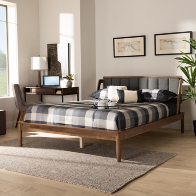 Baxton Studio Helsa Upholstered Full Platform Bed, Dark Gray/Walnut