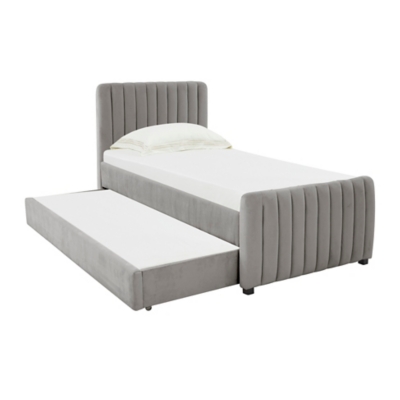 TOV Furniture Angela Velvet Twin Trundle Bed, Gray, large
