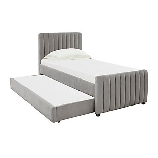 TOV Furniture Angela Velvet Twin Trundle Bed, Gray, large