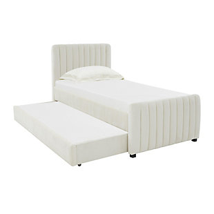 TOV Furniture Angela Velvet Twin Trundle Bed, Cream, large