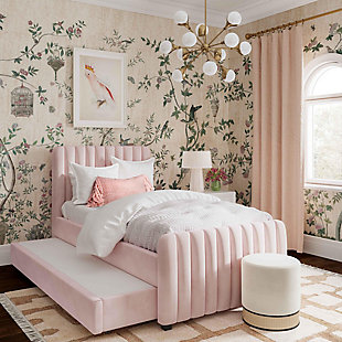 TOV Furniture Angela Velvet Twin Trundle Bed, Blush, rollover