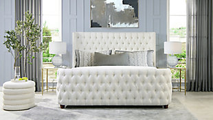Jennifer Taylor Brooklyn King Tufted Panel Bed, Antique White, rollover
