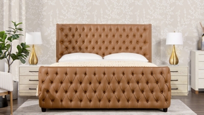 Jennifer Taylor Brooklyn King Tufted Panel Bed, Caramel Tan Brown