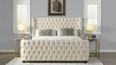 Jennifer Taylor Brooklyn King Tufted Panel Bed, Light Beige