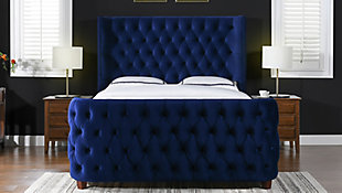 Jennifer Taylor Brooklyn King Tufted Panel Bed, Navy Blue, rollover