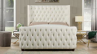 Jennifer Taylor Brooklyn Queen Tufted Panel Bed, Antique White, rollover