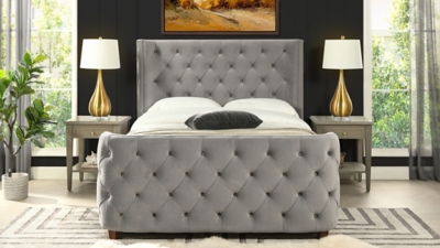 Jennifer Taylor Brooklyn Queen Tufted Panel Bed, Opal Gray