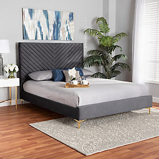 Baxton Studio Fabrico Full Platform Bed, Gray/Gold, rollover