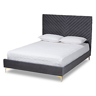 Baxton Studio Fabrico Queen Platform Bed, Gray/Gold, large