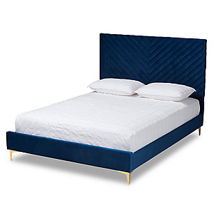 Baxton Studio Fabrico Full Platform Bed, Navy Blue/Gold, large