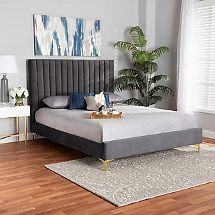 Baxton Studio Serrano Full Platform Bed, Gray/Gold, rollover