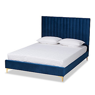 Baxton Studio Serrano Queen Platform Bed, Navy Blue/Gold, large