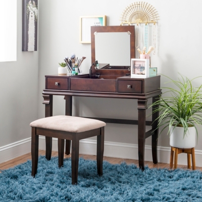 Linon Angela Vanity Set, Walnut, large