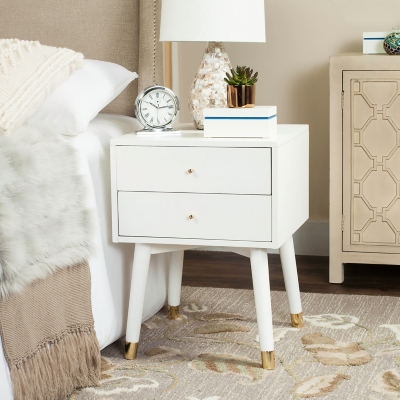 Lyla Mid Century Gold Cap Nightstand, White