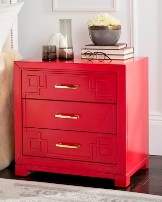 Three Drawer Night Stand, Red, large