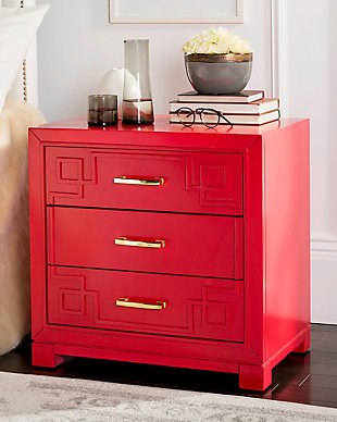 Three Drawer Night Stand, Red, rollover