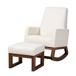Baxton Studio Yashiya Boucle Upholstered Rocking Chair and Ottoman Set, , large