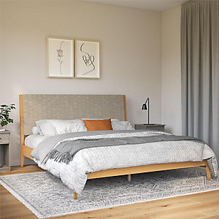 Atwater Living Willa King Upholstered Bed, Beige, rollover
