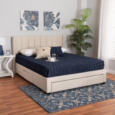 Baxton Studio Coronado Full 3-Drawer Storage Platform Bed, Beige, rollover