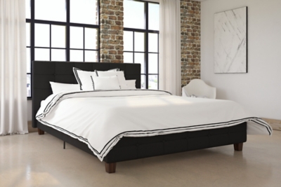 Upholstered Queen Bed, Black, large