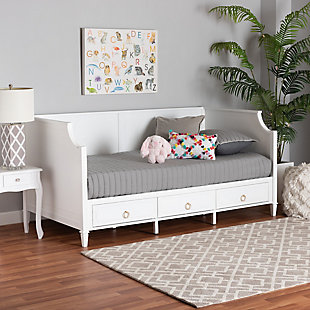 Baxton Studio Lowri Full 3-Drawer Daybed, White/Gold, rollover