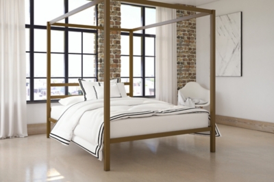 Modern Metal Canopy Bed, Gold