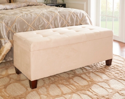 Linon Augusta Shoe Storage Ottoman, Beige, large